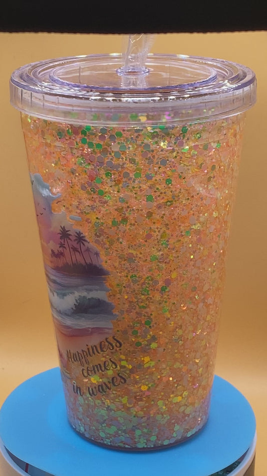 Premade ready to ship 16oz acrylic  cup “Happiness comes in waves”